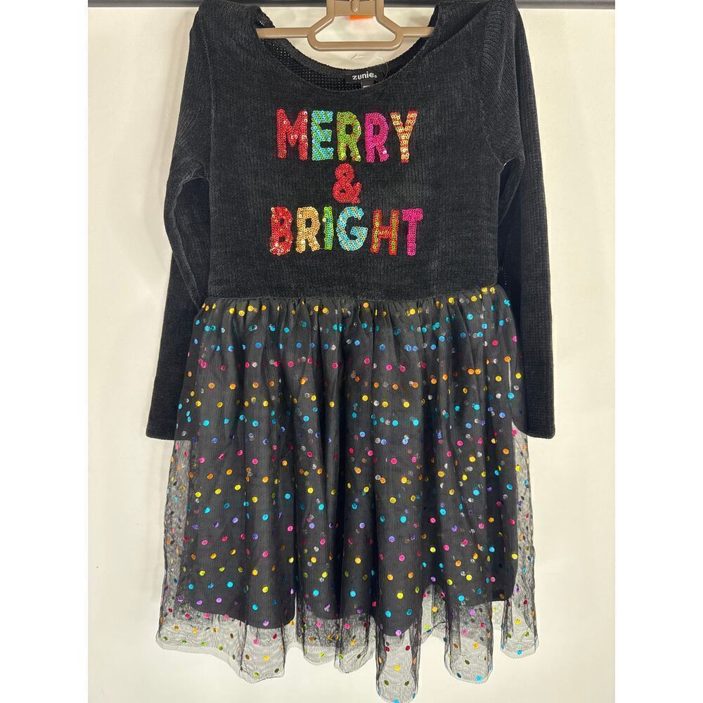 Zunie Merry & Bright Sequined Holiday Theme Polka Dot Dress Girls Size 6X NWOT